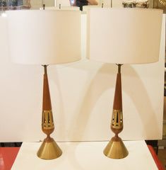 Brass and Walnut Table Lamps by Tony Paul for Westwood Lamps