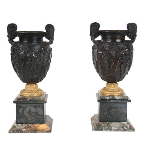 A Pair of Bronze and Marble Townley Vases