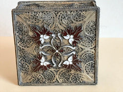 Portuguese Silver Filigree and Enamel Box with Gold Wash