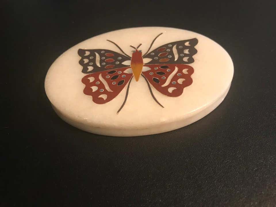 Anglo Indian Pietra Dura Inlaid Marble Butterfly Paperweight