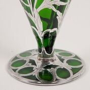 Art Nouveau Alvin Sterling over Green Glass Vase