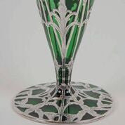 Art Nouveau Alvin Sterling over Green Glass Vase