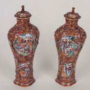 Fabulous Pair of 18th Century Chinese Covered Urns