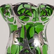 Art Nouveau Alvin Sterling over Green Glass Vase