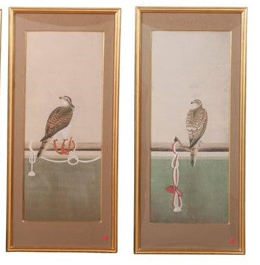 Two Japanese Watercolors Depicting Various Stages of Falconry