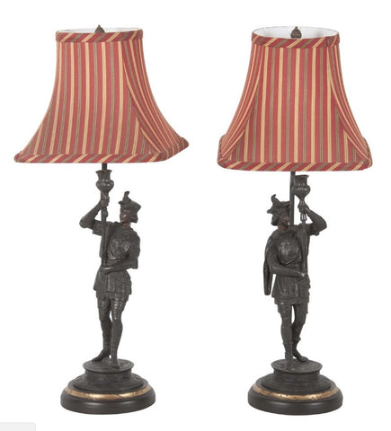 Pair of Spelter Candlesticks Mounted as Lamps