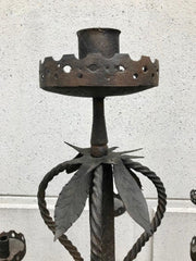 Pair of Italian Baroque Wrought Iron Five Light Candelabra