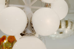 White Enameled Pyramid Chandelier with Gloss Opal Globes