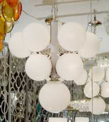 White Enameled Pyramid Chandelier with Gloss Opal Globes