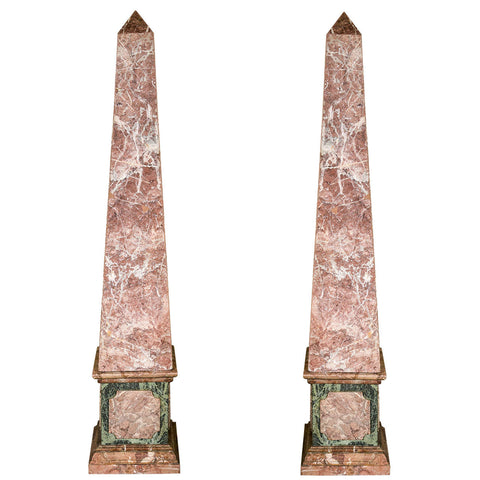 Pair of French Monumental Marble Veneered Obelisks