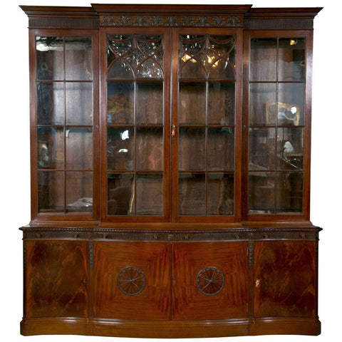Finely Carved Mahogany Breakfront Bookcase