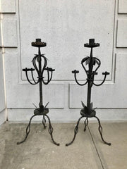 Pair of Italian Baroque Wrought Iron Five Light Candelabra
