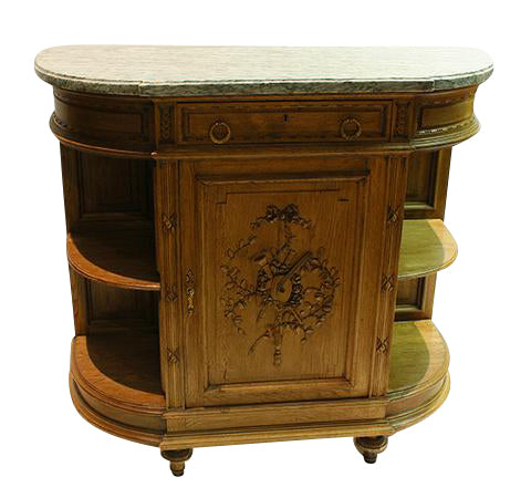Carved Oak Server with Marble Top
