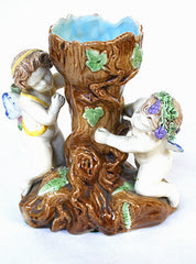 Majolica Spill Vase With Cherubs