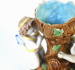 Majolica Spill Vase With Cherubs