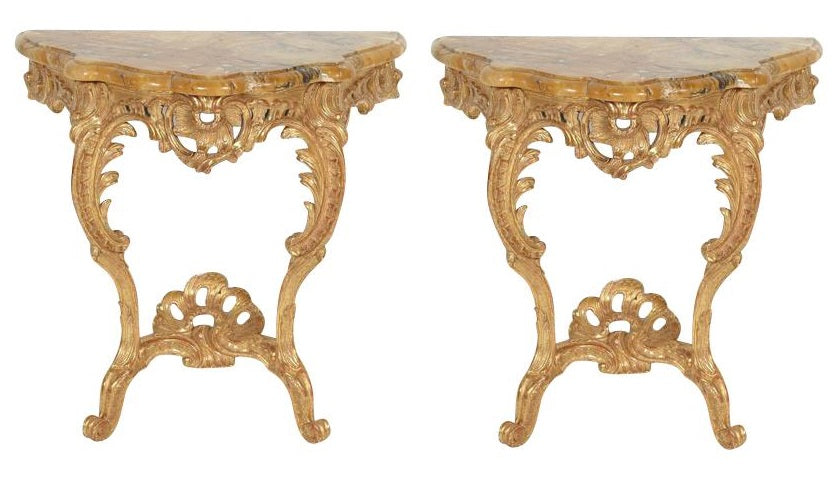 Pair of French Carved Gilt Wood Consoles