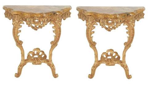 Pair of French Carved Gilt Wood Consoles