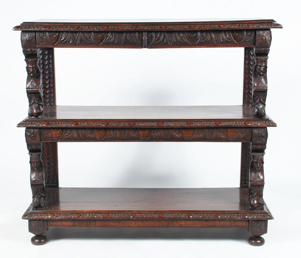Carved Oak Three Tiered Server