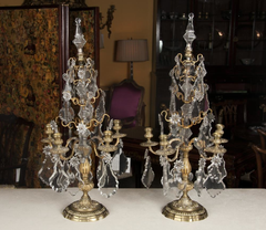 Pair Louis XV Bronze and Crystal Candelabra
