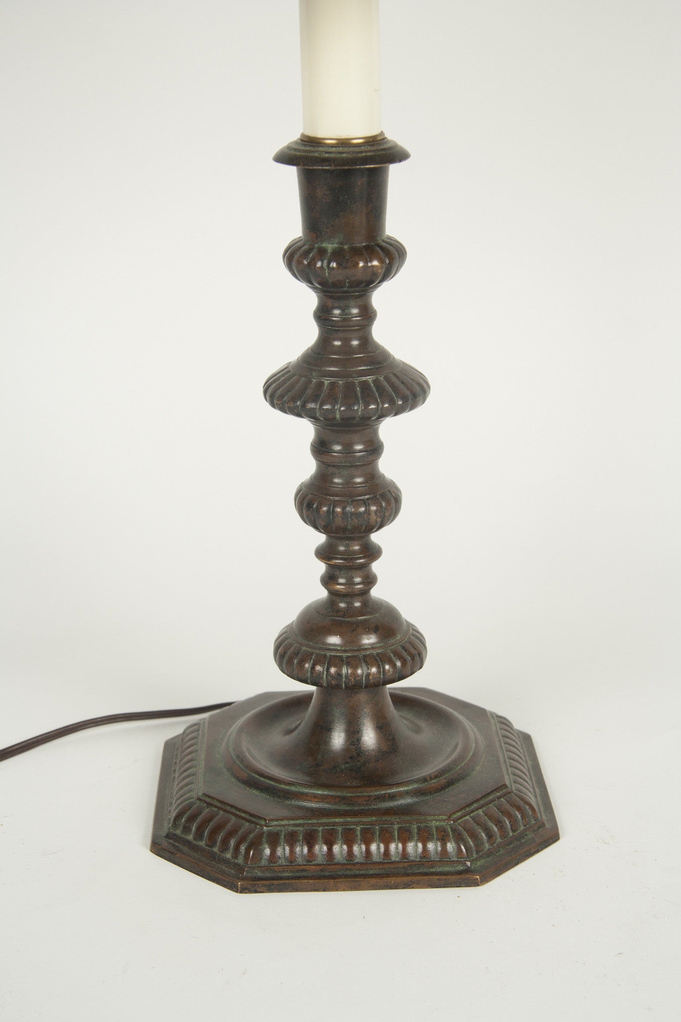 Bronze Octagonal Candlestick now Mounted as Lamp
