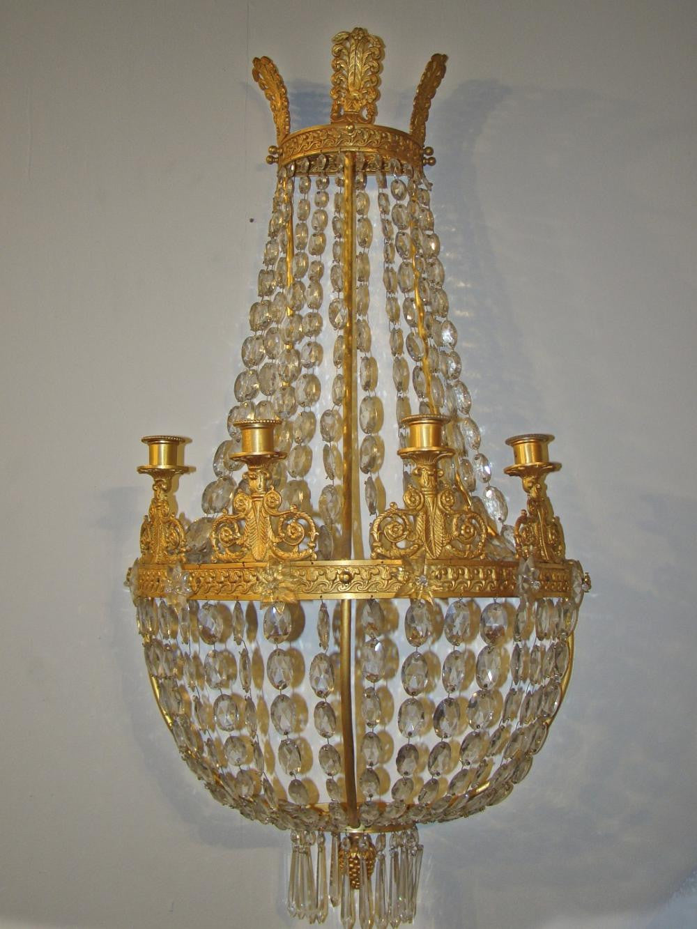 Pair of Empire Bronze and Crystal Sconces