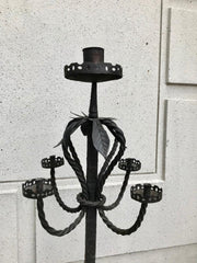 Pair of Italian Baroque Wrought Iron Five Light Candelabra