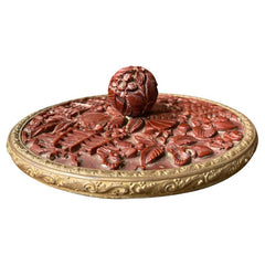 Chinese Carved Cinnabar and Brass Hand Mirror