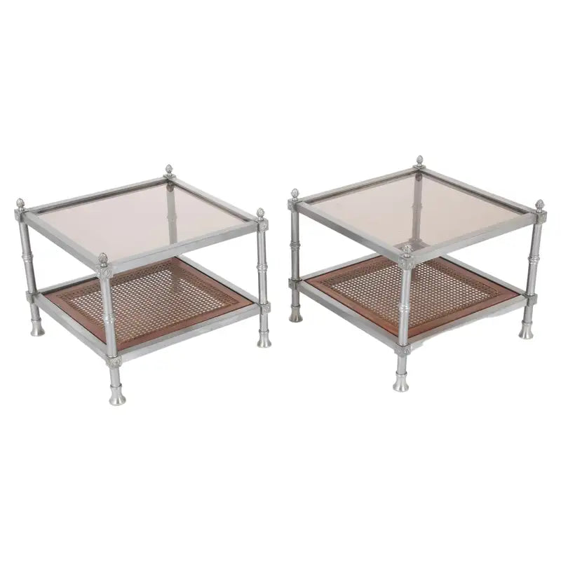 Pair of French Mid-20th Century Maison Jansen Brushed Steel Side Tables