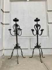 Pair of Italian Baroque Wrought Iron Five Light Candelabra