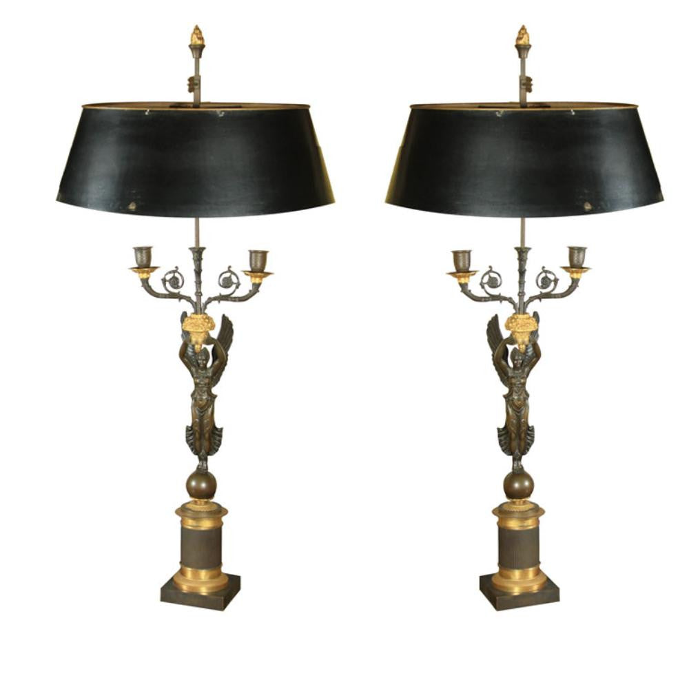 French Empire Style Candelabra Mounted as Lamps