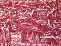 French Toile de Jouy Red and White Textile, Monuments of Paris