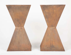 Pair of Brancusi Style Steel Pedestal Side Tables