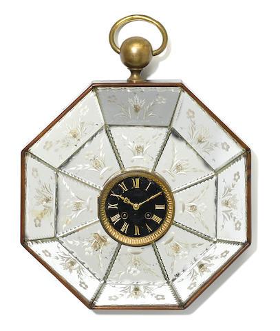 A Late 19th Century Continental Acid Etched Mirrored Wall Clock