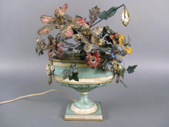 Continental Tole Urn with Tole Painted Flowers