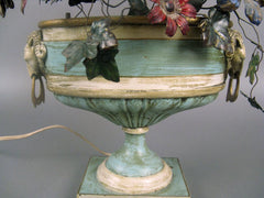 Continental Tole Urn with Tole Painted Flowers