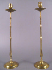 Pair of Brass Faux Bamboo Candlesticks