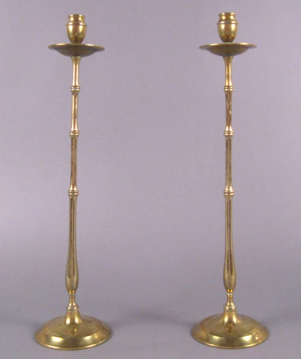 Pair of Brass Faux Bamboo Candlesticks