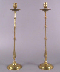 Pair of Brass Faux Bamboo Candlesticks