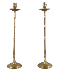 Pair of Brass Faux Bamboo Candlesticks