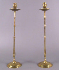Pair of Brass Faux Bamboo Candlesticks