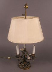 Bronze Bouillotte Lamp with Porcelain Flowers