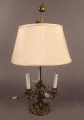 Bronze Bouillotte Lamp with Porcelain Flowers