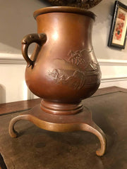 Japanese Bronze Vase on Tripod Base, Signed