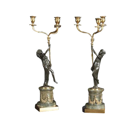 Pair of Louis XVI Bronze Figural Candelabra