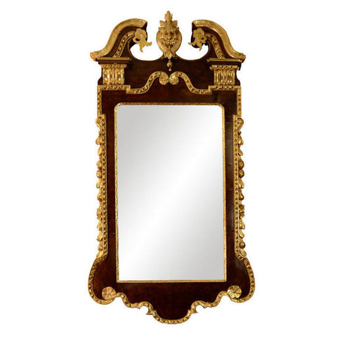 George II Walnut and Gilt Scroll Top Mirror