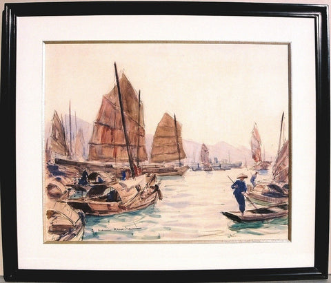 Maurice MENARDEAU (French, 1897 – 1977) Junks in Hong-Kong’s Harbor