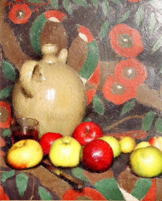 Alfred THESONNIER "Still Life with Apples and a Crock"
