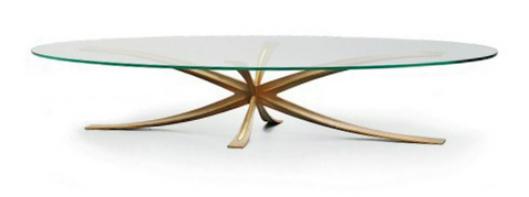 A Oval Glass And Bronze Coffee Table Designed by Michel Mangematin