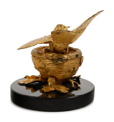 A Gilt Bronze Ink Stand Depicting a Bird in Nest