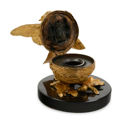 A Gilt Bronze Ink Stand Depicting a Bird in Nest